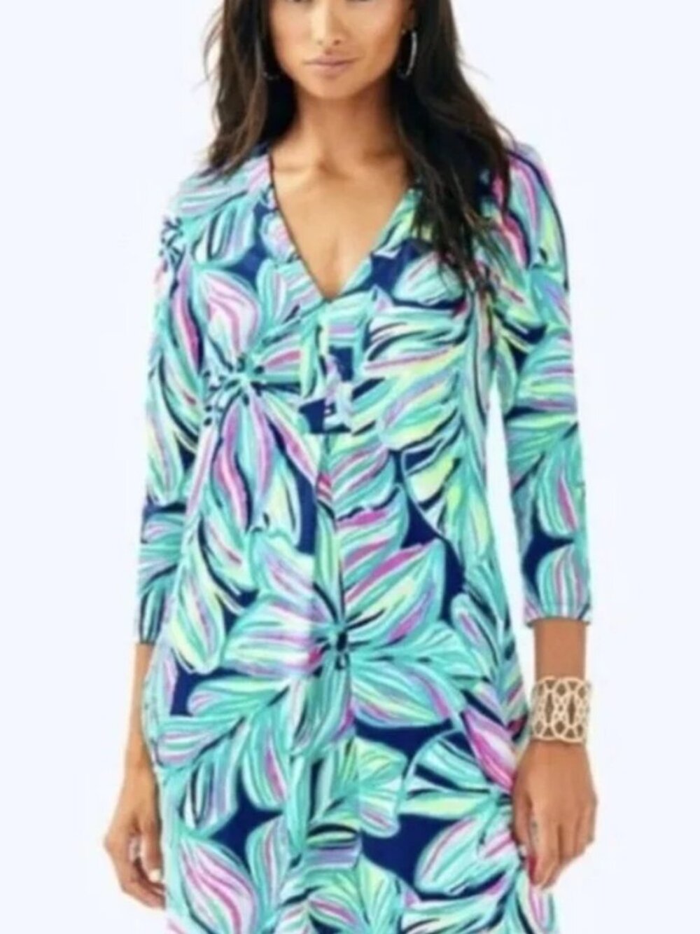 Lilly Pulitzer Amina Dress in High Tide Dancing Lady Pima Cotton Sz XS